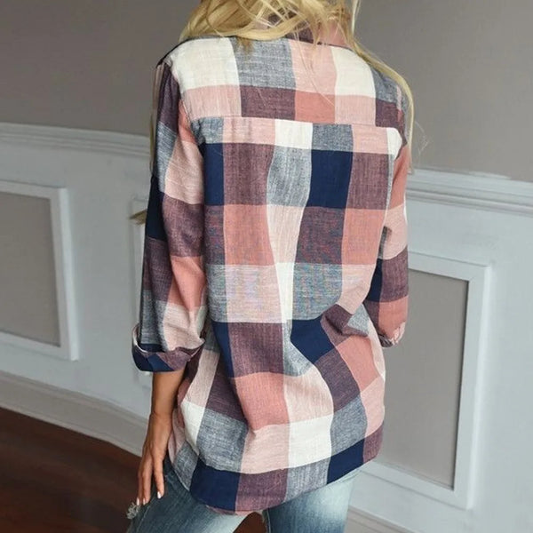 Women Casual Matching Color Plaid Shirt