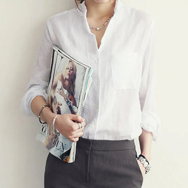 Womens Tops Fashion Summer Linen White Shirt Women Long Sleeve Blouse Roupas Femininas