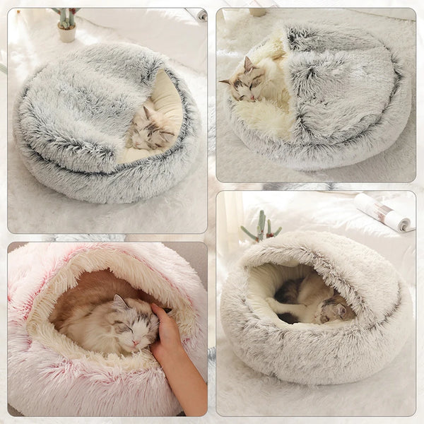 Winter Long Plush 2-in-1 Cat Bed and Sleep Bag